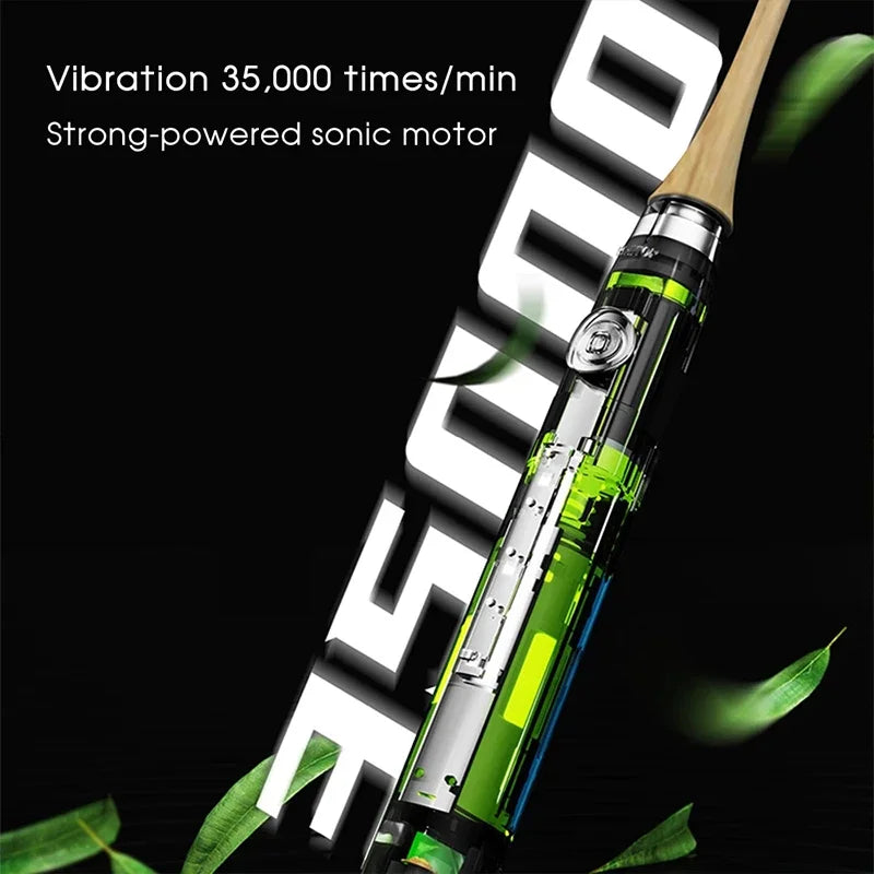 Bamboo Wood Material With 6 Brush Natural Environmental Friendly Teeth Clean Aldult Sonic Electric Toothbrush With 3 Soft Head