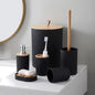 Bamboo Wood Bathroom Accessories Set 6 Toilet Brushes Set Soap Dispenser Bin Toothbrush Holder Cup Set For Soap Dish