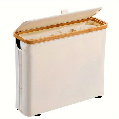 Bohemian Style Black Bamboo Toilet Paper Holder with Storage Basket - Stylish Rectangular Bathroom Organizer with Lid, Polyester
