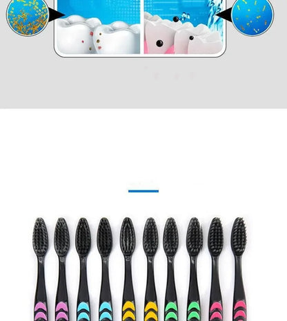 10 Pieces Packed Soft Bristle Bamboo Charcoal Black Hair Ultra-Fine Beauty Toothbrush Couple Suit Oral Cleaning Tools
