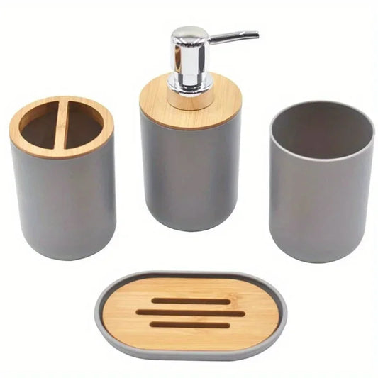 1 Set of Bathroom Accessories 4 Piece Set of Toiletries Imitation Resin Plastic Bamboo Wood Combination Bathroom Set