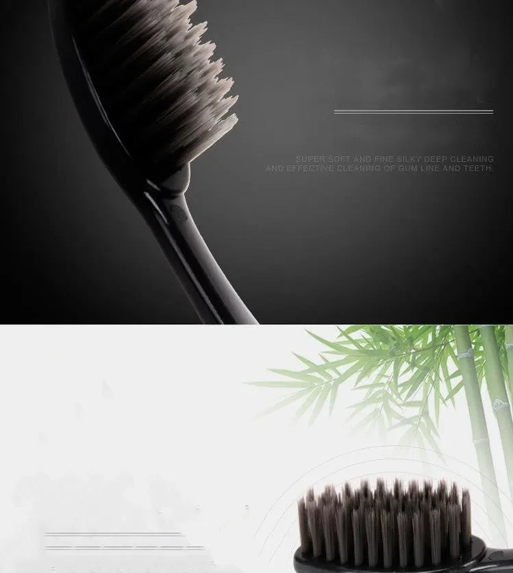 10 Pieces Packed Soft Bristle Bamboo Charcoal Black Hair Ultra-Fine Beauty Toothbrush Couple Suit Oral Cleaning Tools
