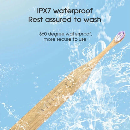 Bamboo Wood Material With 6 Brush Natural Environmental Friendly Teeth Clean Aldult Sonic Electric Toothbrush With 3 Soft Head