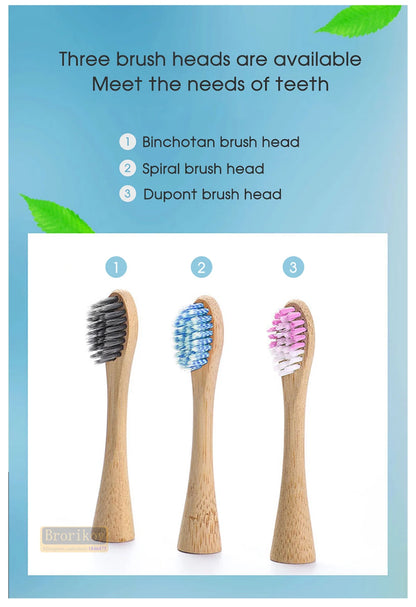 Bamboo Wood Material With 6 Brush Natural Environmental Friendly Teeth Clean Aldult Sonic Electric Toothbrush With 3 Soft Head