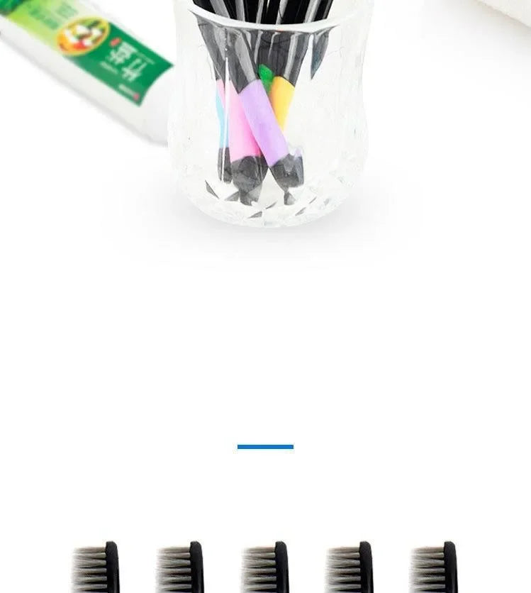 10 Pieces Packed Soft Bristle Bamboo Charcoal Black Hair Ultra-Fine Beauty Toothbrush Couple Suit Oral Cleaning Tools