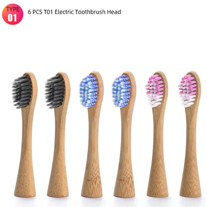 Bamboo Wood Material With 6 Brush Natural Environmental Friendly Teeth Clean Aldult Sonic Electric Toothbrush With 3 Soft Head