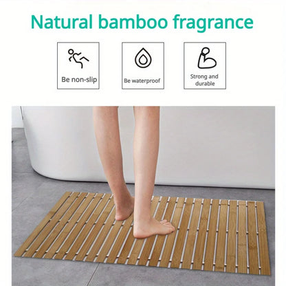 Bamboo Fiber Non-Slip Bath Mat Handcrafted Rectangular Water Resistant Floor Mat Bathroom Shower Thermal Insulation Mat