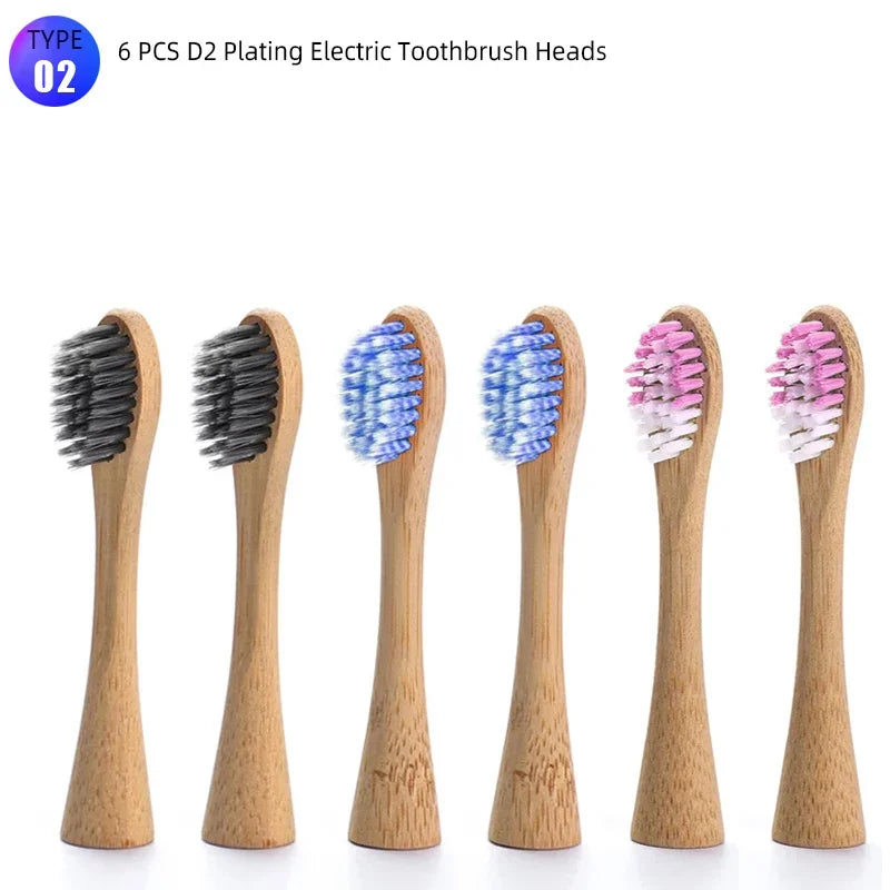 Bamboo Wood Material With 6 Brush Natural Environmental Friendly Teeth Clean Aldult Sonic Electric Toothbrush With 3 Soft Head