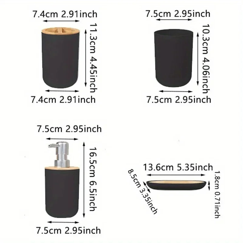1 Set of Bathroom Accessories 4 Piece Set of Toiletries Imitation Resin Plastic Bamboo Wood Combination Bathroom Set