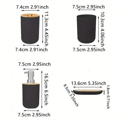 1 Set of Bathroom Accessories 4 Piece Set of Toiletries Imitation Resin Plastic Bamboo Wood Combination Bathroom Set