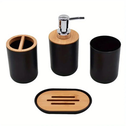 1 Set of Bathroom Accessories 4 Piece Set of Toiletries Imitation Resin Plastic Bamboo Wood Combination Bathroom Set