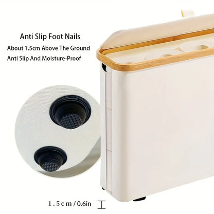 Bohemian Style Black Bamboo Toilet Paper Holder with Storage Basket - Stylish Rectangular Bathroom Organizer with Lid, Polyester