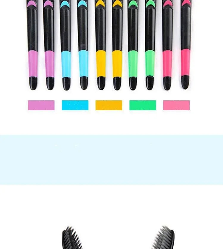 10 Pieces Packed Soft Bristle Bamboo Charcoal Black Hair Ultra-Fine Beauty Toothbrush Couple Suit Oral Cleaning Tools