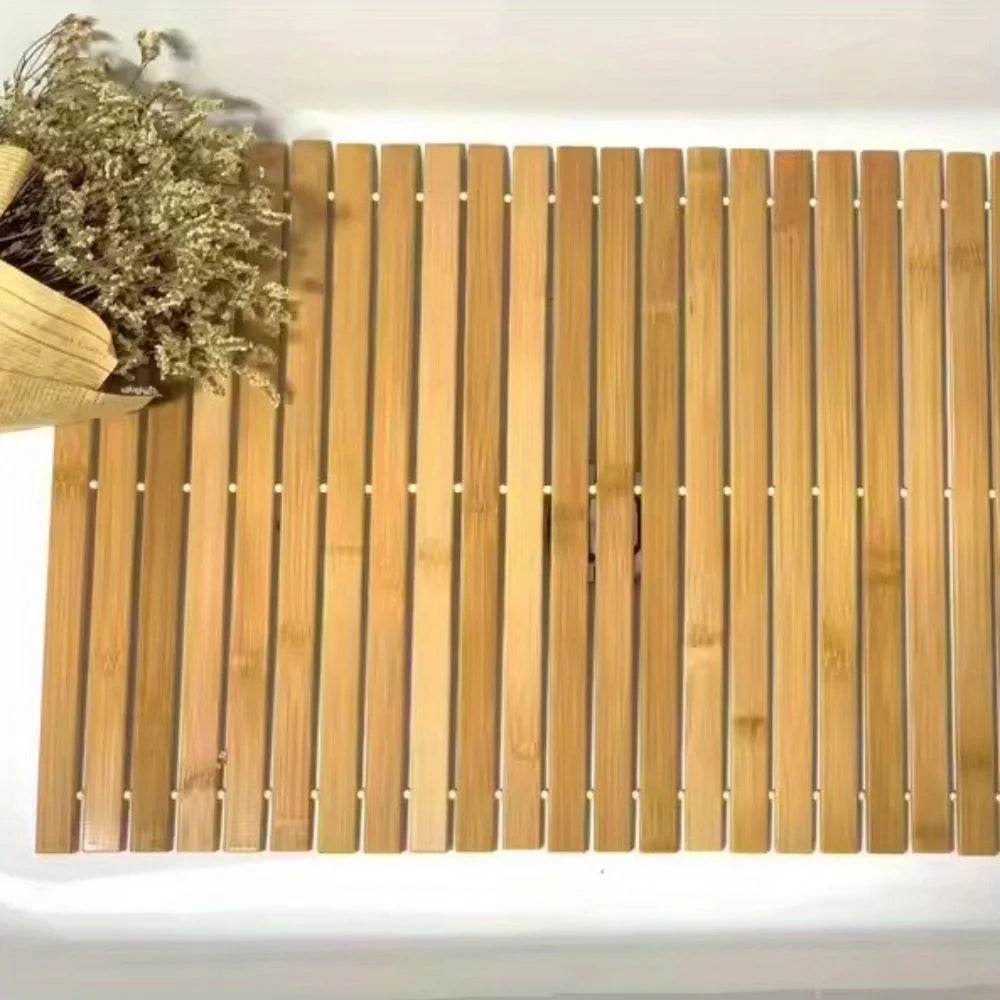 Bamboo Fiber Non-Slip Bath Mat Handcrafted Rectangular Water Resistant Floor Mat Bathroom Shower Thermal Insulation Mat