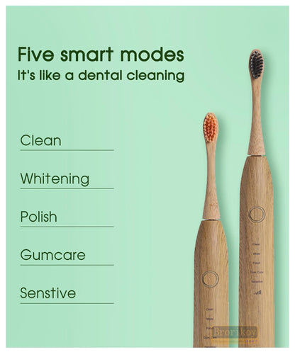 Bamboo Wood Material With 6 Brush Natural Environmental Friendly Teeth Clean Aldult Sonic Electric Toothbrush With 3 Soft Head