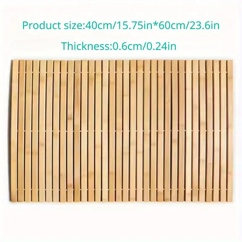 Bamboo Fiber Non-Slip Bath Mat Handcrafted Rectangular Water Resistant Floor Mat Bathroom Shower Thermal Insulation Mat