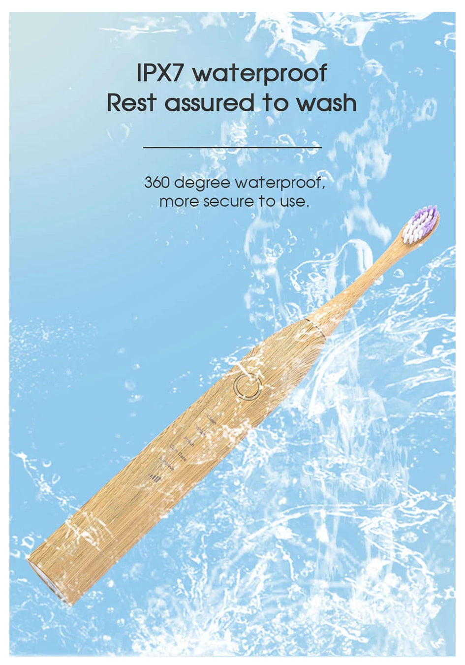Bamboo Wood Material With 6 Brush Natural Environmental Friendly Teeth Clean Aldult Sonic Electric Toothbrush With 3 Soft Head