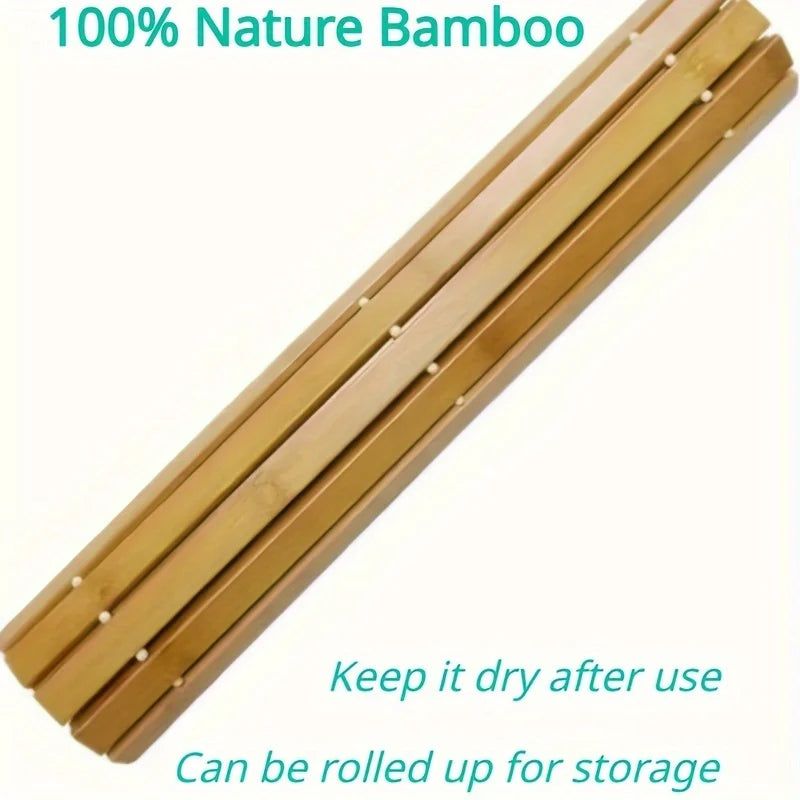 Bamboo Fiber Non-Slip Bath Mat Handcrafted Rectangular Water Resistant Floor Mat Bathroom Shower Thermal Insulation Mat