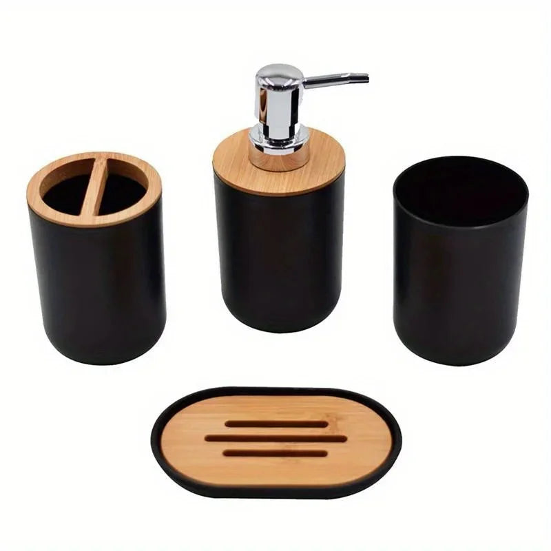 1 Set of Bathroom Accessories 4 Piece Set of Toiletries Imitation Resin Plastic Bamboo Wood Combination Bathroom Set