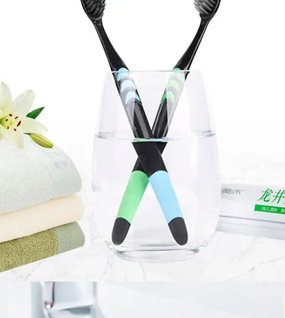10 Pieces Packed Soft Bristle Bamboo Charcoal Black Hair Ultra-Fine Beauty Toothbrush Couple Suit Oral Cleaning Tools