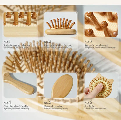 Bamboo Hair Brush Air Bag Wide Teeth Bamboo Combs Smooth Massage Scalp Brush Barber Comb Women Hairdressing Styling Hair Tools