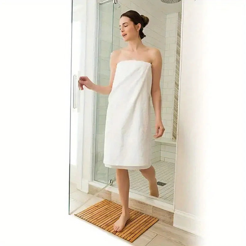 Bamboo Fiber Non-Slip Bath Mat Handcrafted Rectangular Water Resistant Floor Mat Bathroom Shower Thermal Insulation Mat