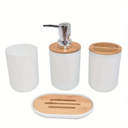 1 Set of Bathroom Accessories 4 Piece Set of Toiletries Imitation Resin Plastic Bamboo Wood Combination Bathroom Set