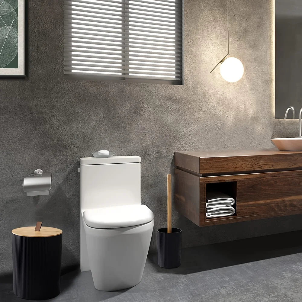Bamboo Wood Bathroom Accessories Set 6 Toilet Brushes Set Soap Dispenser Bin Toothbrush Holder Cup Set For Soap Dish