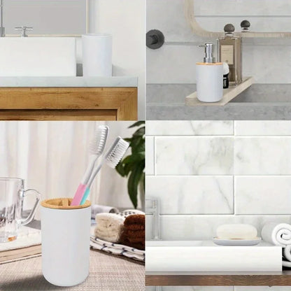 1 Set of Bathroom Accessories 4 Piece Set of Toiletries Imitation Resin Plastic Bamboo Wood Combination Bathroom Set