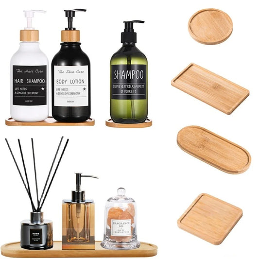imple Bamboo Wooden Bottle Tray Bathroom Shampoo Shower Gel Organizer Oval Rectangular Jewelry Storage Tray